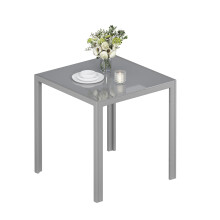 Glass Dining Table, 75cm Square Kitchen Table with Tempered Glass Top and Metal Frame for Dining Room Meeting Room, Grey