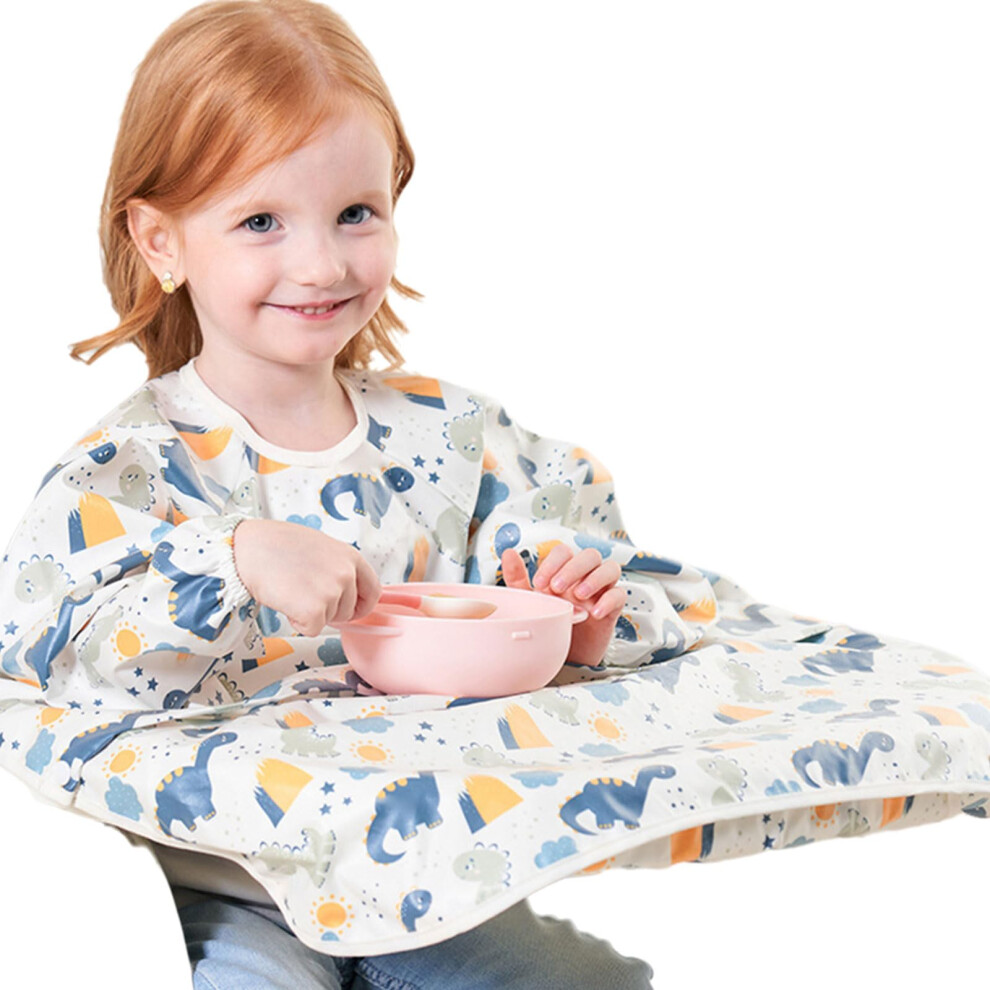 Infant Highchair Bib Sleeve Waterproof Baby Feeding Apron Long Sleeve Coverall Bib Dinosaur For Kids 6 Months To 5 Years
