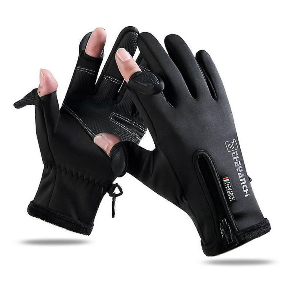 (L)Winter Angelhandschuhe, 2-Finger-Klapphandschuhe, wasserdicht, winddicht, warm, Schutz für Angler