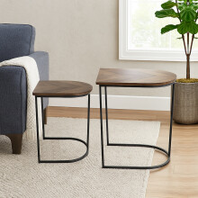 Nest of 2 Metal Wood Chevron Side Coffee Tables