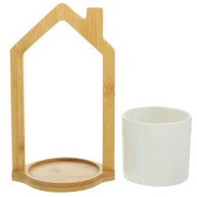 Beige Wood and Ceramic Cutlery Holder for Home Countertop Storage