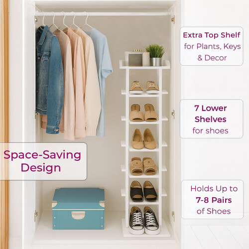 NEO Neo White 7 Tier Wooden Shoe Rack 1