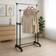 Double Clothes Rail Garment Rack on Wheels