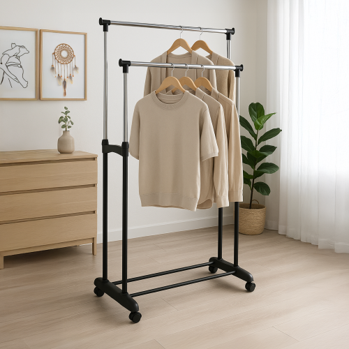 Double Clothes Rail Garment Rack on Wheels