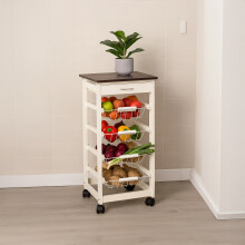 4 Tier Kitchen Trolley Wood Metal basket Drawers