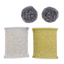 3Pcs 2 Sponges And 2 Steel Wools Brush Dish Washing Scrub Set