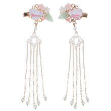 3 Pairs Archaistic Chain Tassel Hair Clip Beaded Pin For Women