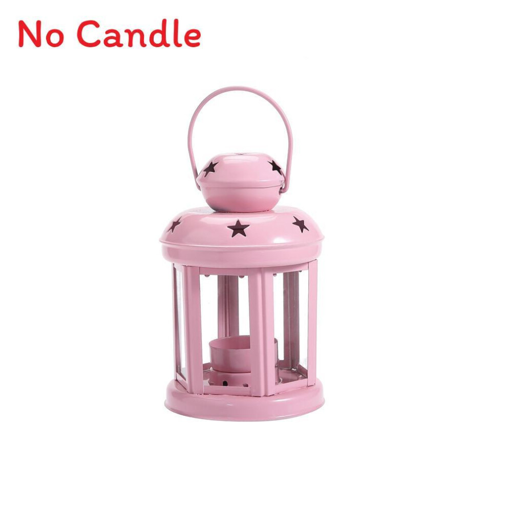 (Pink) Metal Hanging Vintage Candle Lanterns Tealight Holder With Design Hollow Star-image-OPC-PKZXTPS-NEW