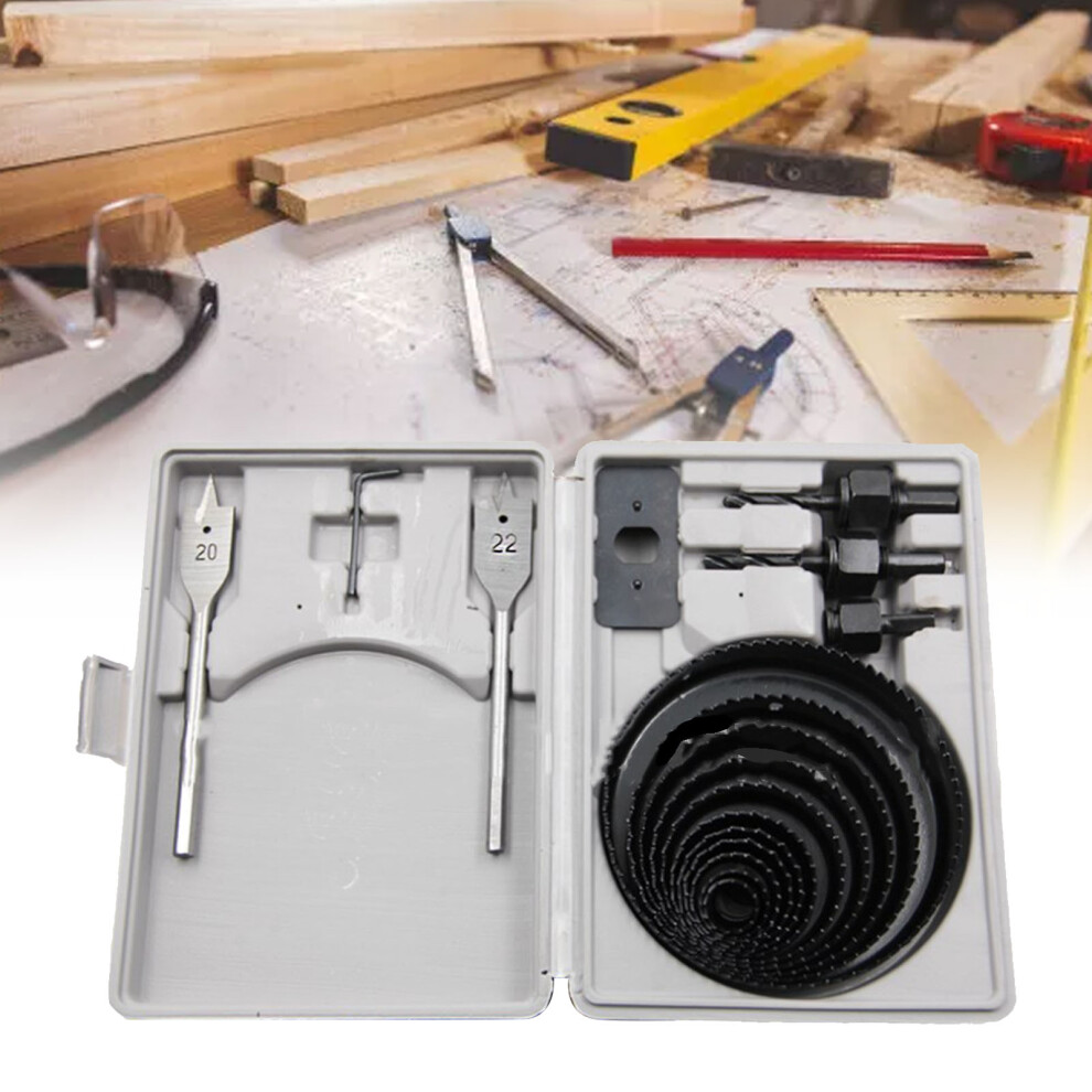 18Pcs Carbon Steel Hole Saw Kit For Wood Metal Plastic, Gypsum Board 4601353616441