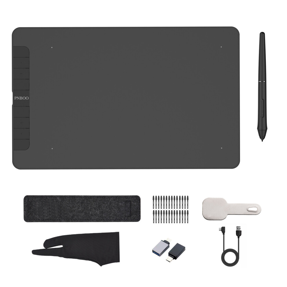 Black Graphics Drawing Tablet 10X6in Passive Pen 8192 Levels Pressure