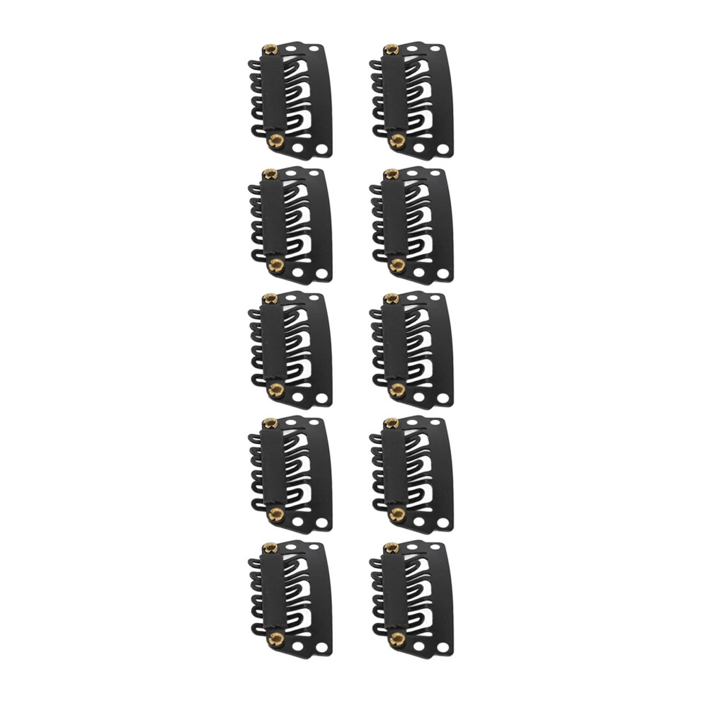 Unisex Black 100Pcs U-Shape Hair Extension Snap Clips 6 Teeth For Wigs & Diy