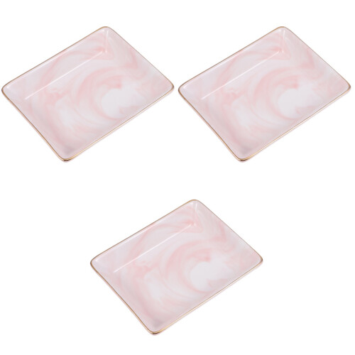 3Stk Keramik Schmucktablett Rosa Marmor Aufbewahrung 2