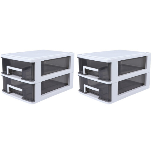2Pcs Double Layer Plastic Storage Cabinet With Drawers For Closet 2