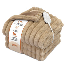 Igenix Luxury Heated Faux Fur Throw, 160cm x 130cm, 9 Heat Settings, 9-Hour Timer, Overheat Protection, Machine Washable, Latte