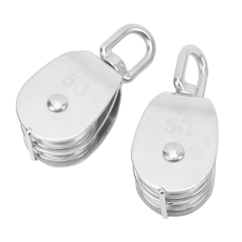 M50 Stainless Steel Double Pulley Block For Crane 400Kg Heavy Duty 2Pcs Set 9321353627630