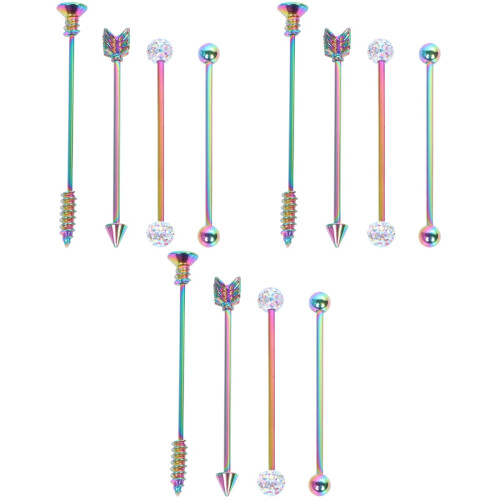 3 Sets Industrial Barbell Earrings For Double Ear Piercing 2