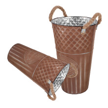 2St Stevige Ijzeren Vintage Bloembeker Met Natuurlijke Jute Decor