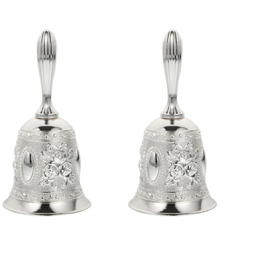 2 Pcs Zinc Alloy Bar Hand Bell For Restaurant Dinner Reminder Silver 1
