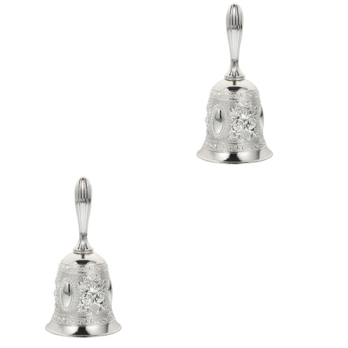 2 Pcs Zinc Alloy Bar Hand Bell For Restaurant Dinner Reminder Silver 2