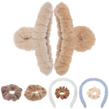 2Sets Flauschige Plüsch Haarbänder Haarklammern Für Frauen