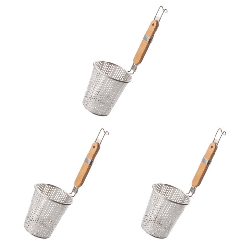 3Pcs Stainless Steel Strainer Basket With Wooden Handle Fine Mesh 1