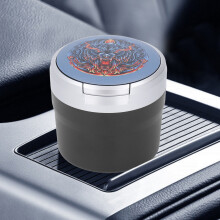 Silver Car Ashtray with Cover and LED Light Portable Smokeless Vehicle Ashtray
