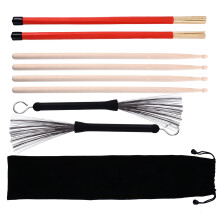 2 Sets Drum Stick With Bamboo Brush And Retractable Steel Wire