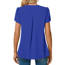 Women's Casual V Neck Chiffon Top with Petal Sleeves in Blue M