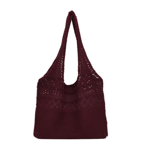 Beach Tote Bag Stricktasche Dunkelrot 1 2