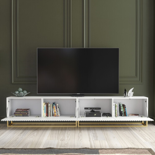 Creative Furniture Ripple Duo 200cm TV Unit - White Modern Fluted Design 1