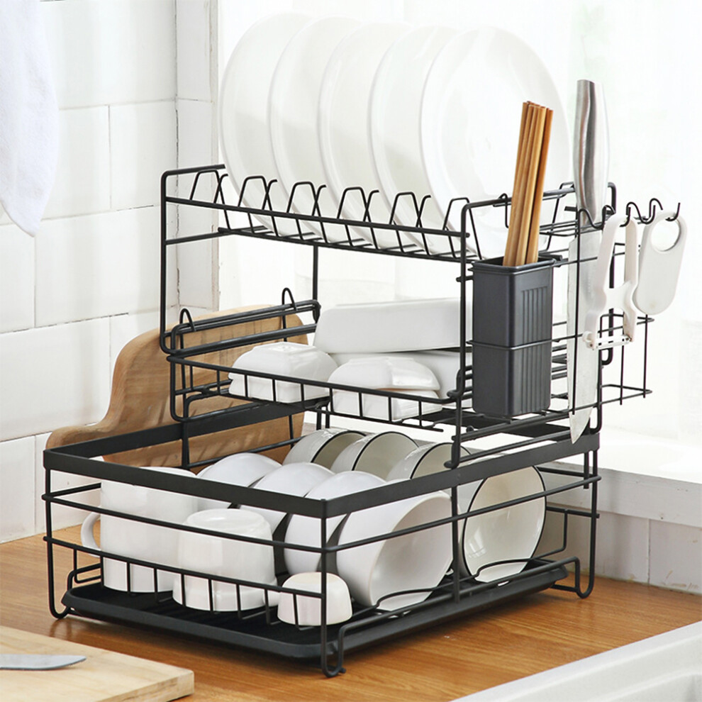 3-Tier Steel Dish Rack with Removable Drip Tray, 373135.2cm Black-image-OPC-PM229SM-NEW