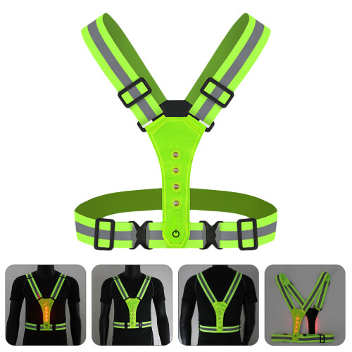 Gilet Réfléchissant Vert Avec LED Pour Course Randonnée 2