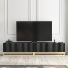 Ripple Duo 200cm TV Unit - Black Modern Fluted Design