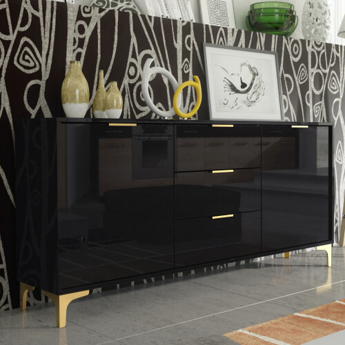 Creative Furniture Goldline Gloss 140cm Sideboard - Black Gloss