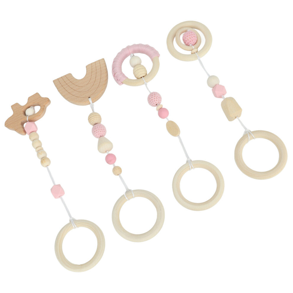 Baby Stroller Pendant Toys 4pcs Wooden Hanging Play Gym for Toddlers Pink