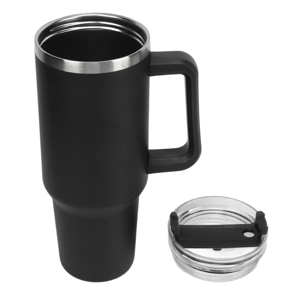 40oz Stainless Steel Vacuum Travel Mug with Handle & Straw, Keeps Drinks Hot Cold