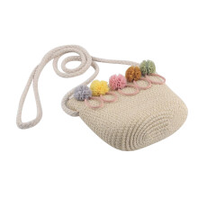 Handgemachte Geflochtene Strandtasche Beige Mit Blumenmotiv
