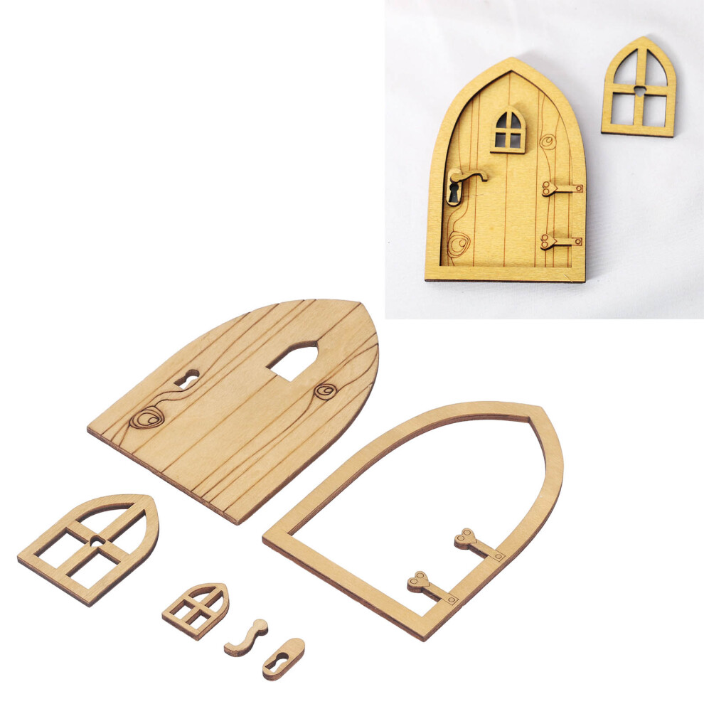 2 Sets 1:12 Dollhouse Garden Cottage Decor - Wooden Doors & Windows Miniatures-image-OPC-PM25SQV-NEW