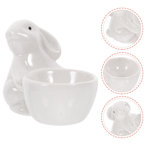 White Ceramic Konijn Eierhouder Desktop Eiopslag Standaard 2