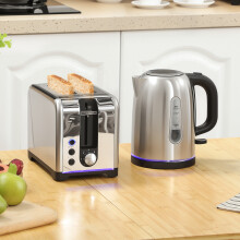 HOMCOM 1.7L 3000W Rapid Boil Jug Kettle and 2-Slice Toaster Set, Silver Tone