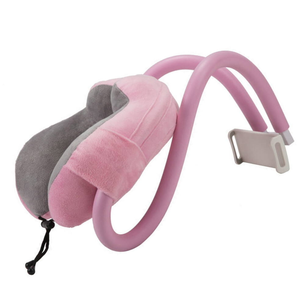 Lazy Light Pink U-Shaped Neck Pillow with Phone Holder â Travel Comfort-image-OPC-PM262YM-NEW