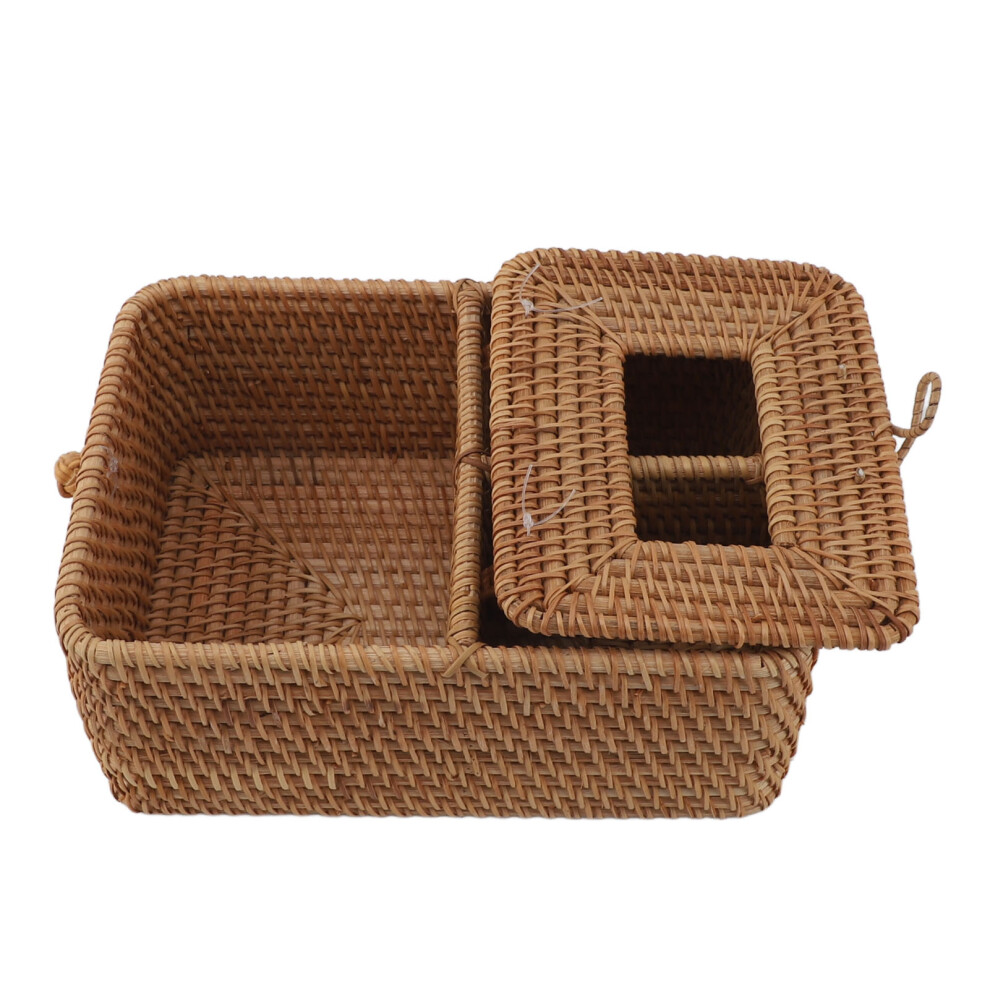 Rattan Tissue Box Square Handmade Napkin Holder 2 Compartments Lid-image-OPC-PM266FF-NEW