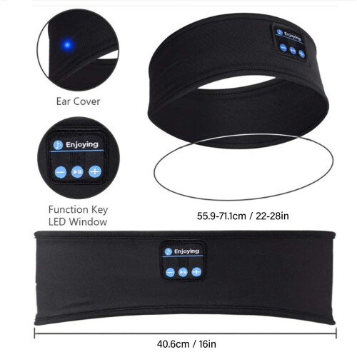 Portable USB Sleep Headband with Bluetooth Headphones for Jogging Workout Black 2