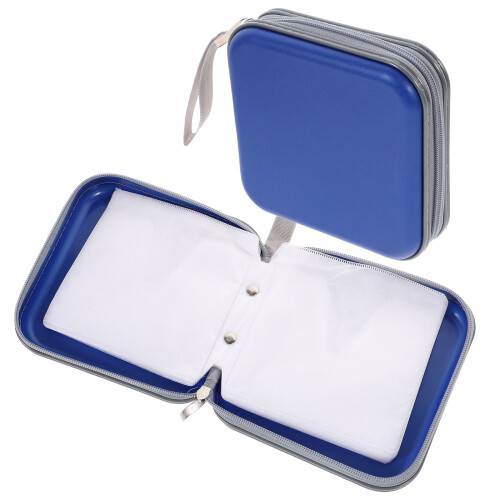 2Pcs Portable Blue Cd Dvd Storage Case Zippered Car Media Organizer 1