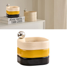 Rotatable Multi-Layer Plastic Jewelry Box 12.7x13cm, Cream Yellow Black