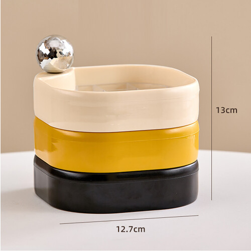 Rotatable Multi-Layer Plastic Jewelry Box 12.7x13cm, Cream Yellow Black 1