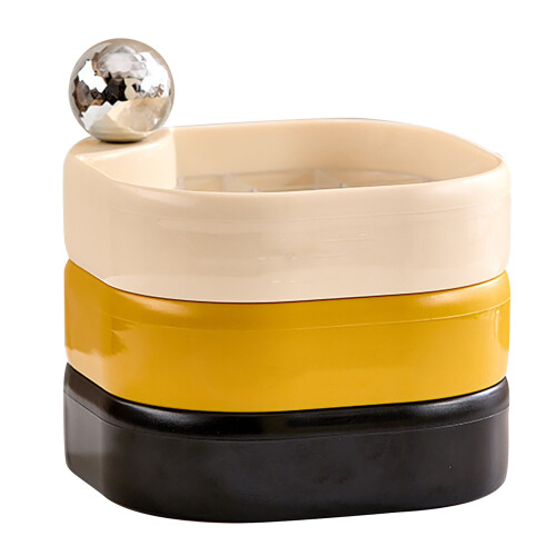 Rotatable Multi-Layer Plastic Jewelry Box 12.7x13cm, Cream Yellow Black 2