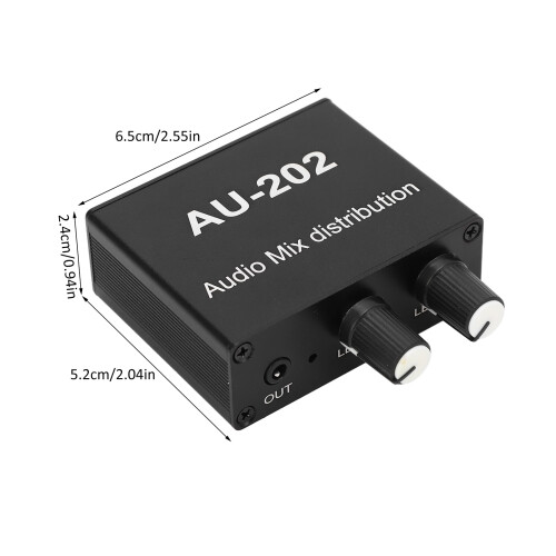 Stereo Mixer Amplifier 2in2out - 3.5mm Jacks Plug & Play Compact 1