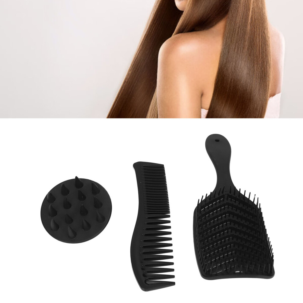 Black 3Pcs Abs Detangling Wide Tooth Comb Set For Hair Washing