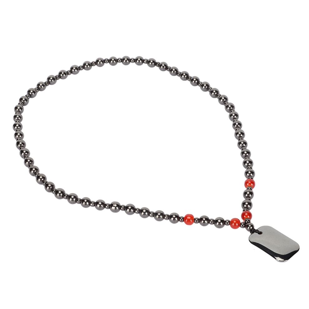 Terahertz Beaded Necklace Unisex Energy Stone Rectangular Pendant